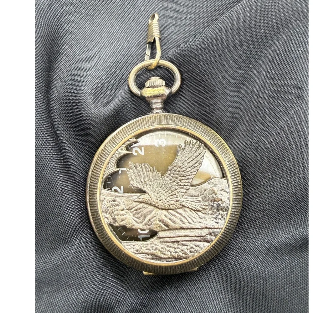 Vintage Eagle Embossed Pocket Watch Antiqued Bronze Hunter Case Japan Movt Gift
